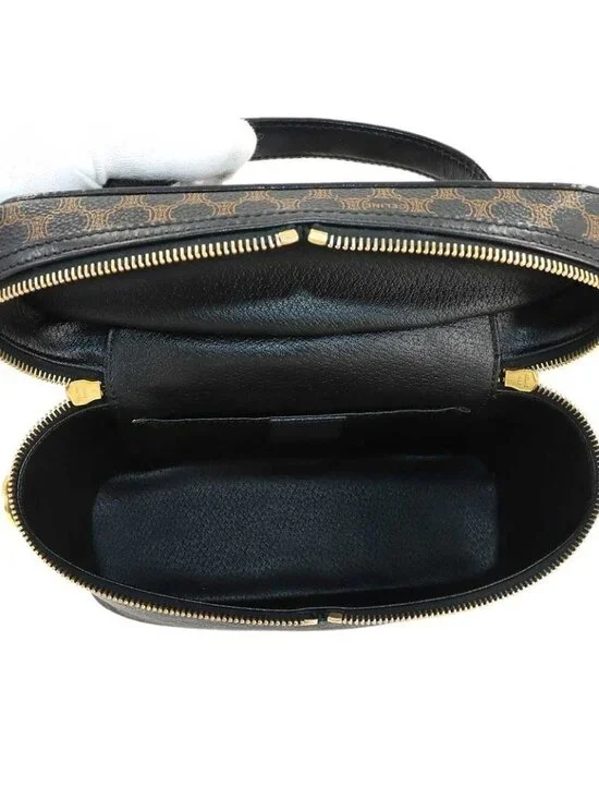 Celine Macadam Vanity Hand Bag Leather Black Brown Vintage Gold - Picture 6 of 10